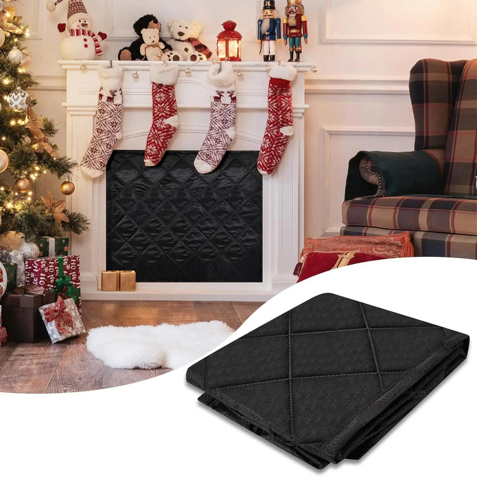 Fireplace Cover Magnetic Heat Loss Prevention Blanket Heat Loss Blocking Blanket for Christmas Winter Summer Living Room Bedroom