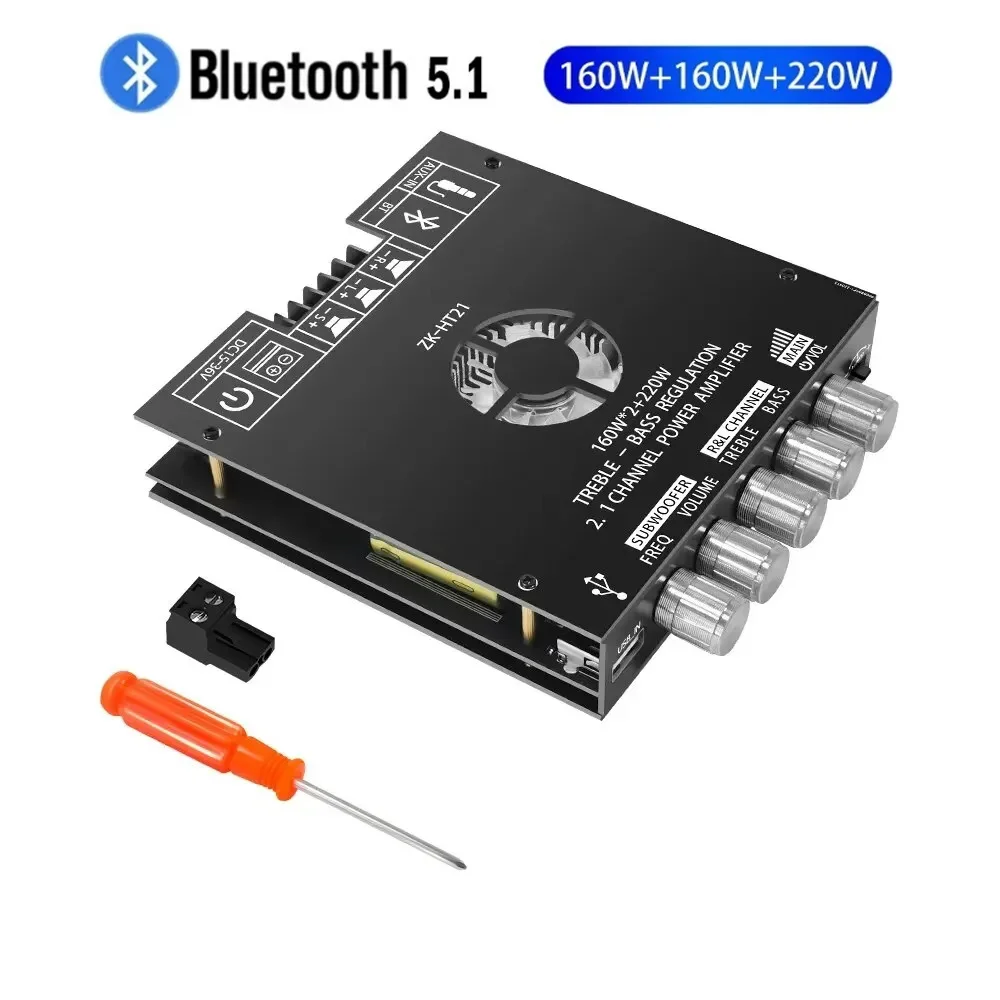 ZK-HT21 ZK-MT21 2.1 Channel TDA7498E 160WX2+220W 2x50W+100W Bluetooth Digital Power Amplifier Module High And Low Tone Subwoofer