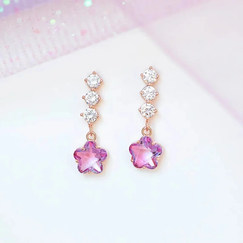 925 Silver Plated Crystal Star Drop Earring For Women Girls Elegant Piercing Jewelry Gift eh161