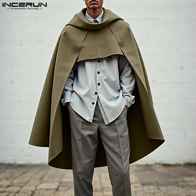 INCERUN Uomini Mantello Mantello di Colore Solido Allentato Casuale Maschile Irregolare Trench Streetwear 2025 Cappotti di Moda Stile Lungo Poncho Da Uomo
