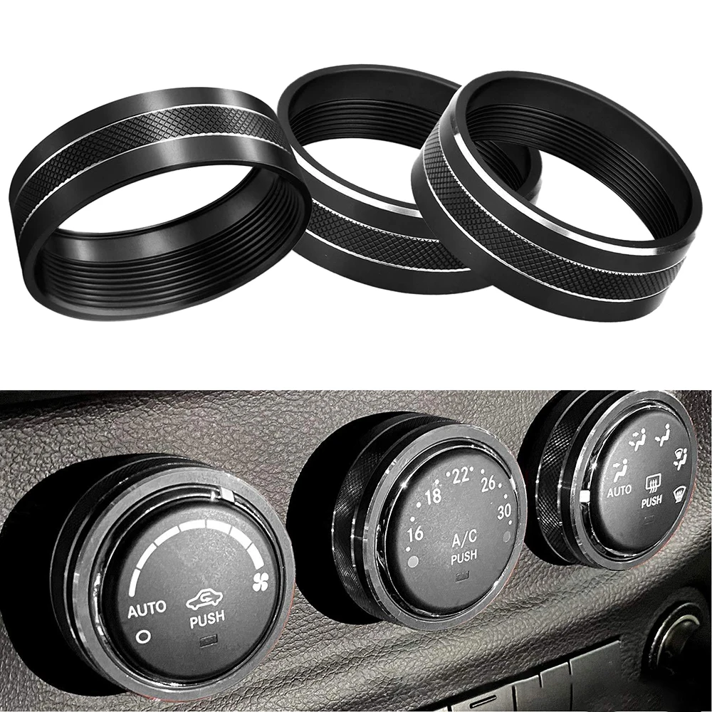 

3PCS ABS Car Interior Air Conditioner Switch Knob Ring Cover Decoration Trim for Jeep Wrangler JK JKU 2011-2018