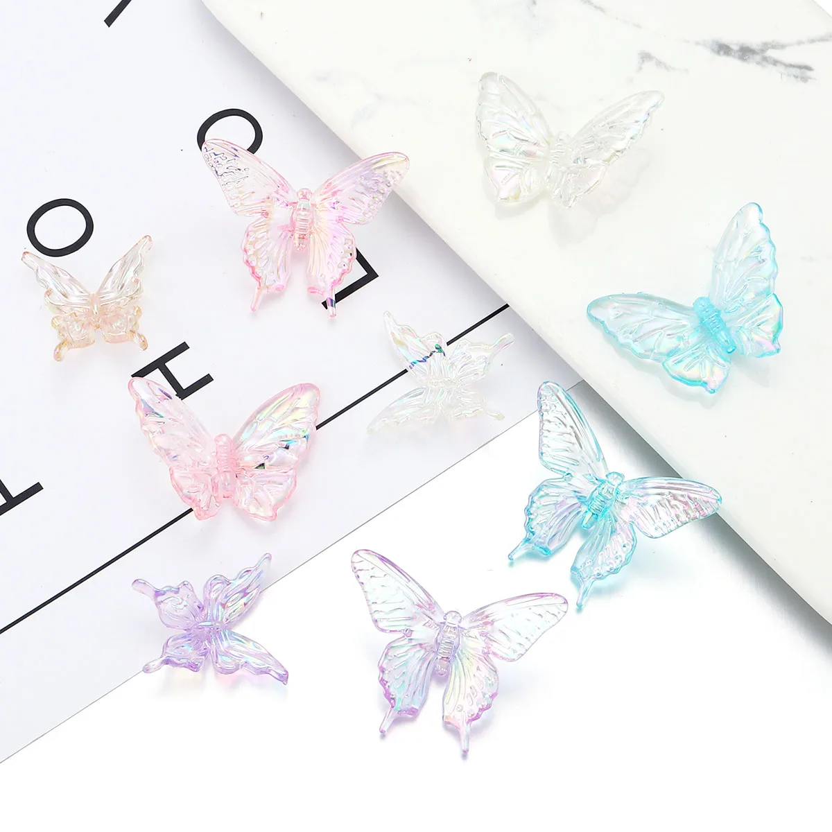 10 Stück Acryl 3D Schmetterling Charms farbig plattiert lose Distanzperlen für Schmuckherstellung Zubehör DIY Armband Ohrring Telefonkette