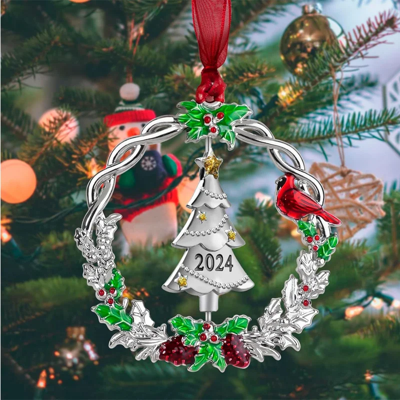 Christmas Tree Ornament Metal Silver Hanging Rotatable Design Charm Holiday Decorative Pendant Gift Keepsake 1PC