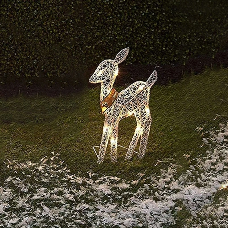 

E5BE Iron Art Elk Deer Christmas Garden Decoration With LED Light Glowing Deer Home Outdoor Yard Ornament Decoration