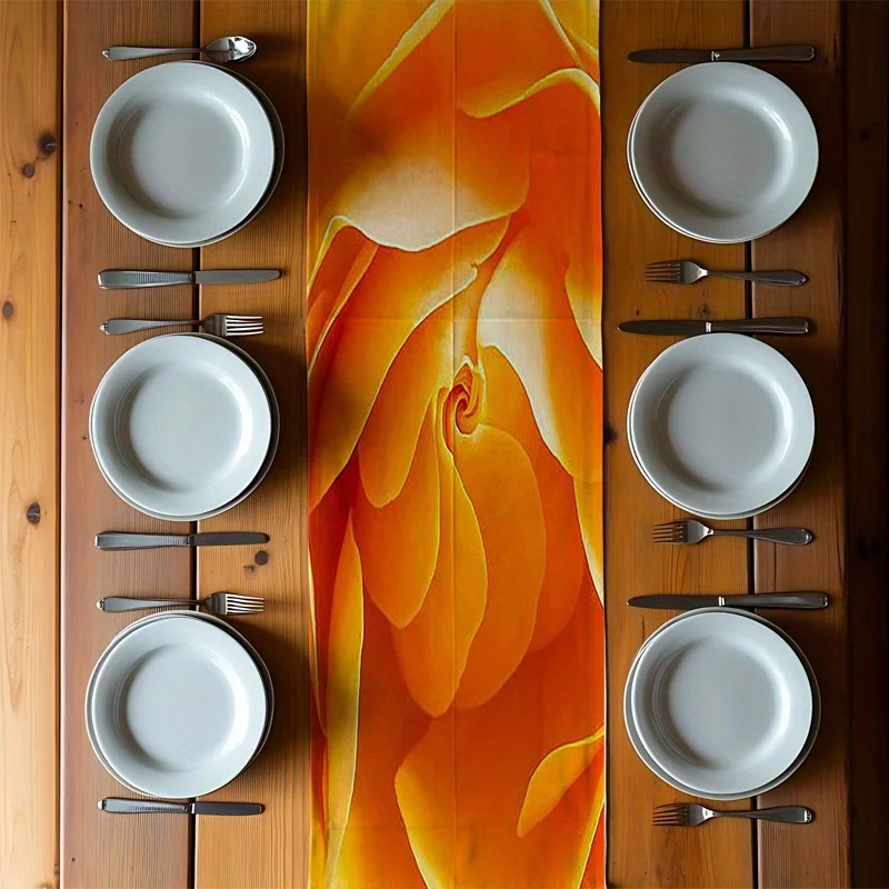 

Calendula Spiral Heart Print Table Runner Warm Orange Yellow Floral Dining Tables Home Kitchen Living Room Office Table Decor