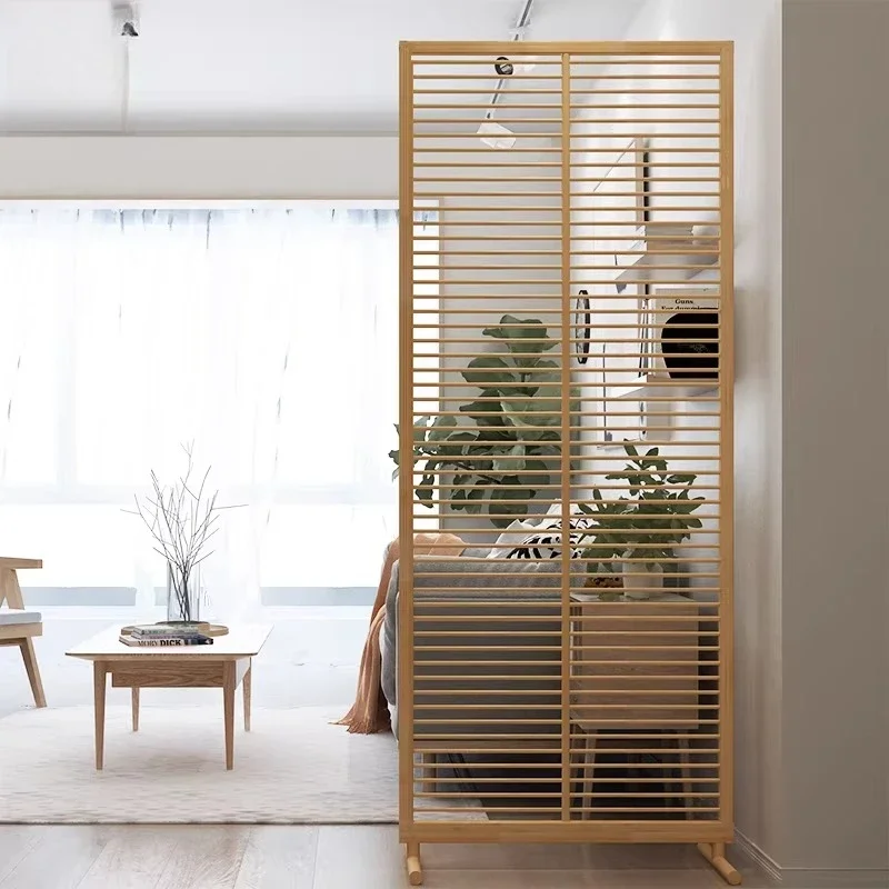 Japanese-style horizontal bar screen log color bamboo partition entrance door modern simple living room movable entrance floor s