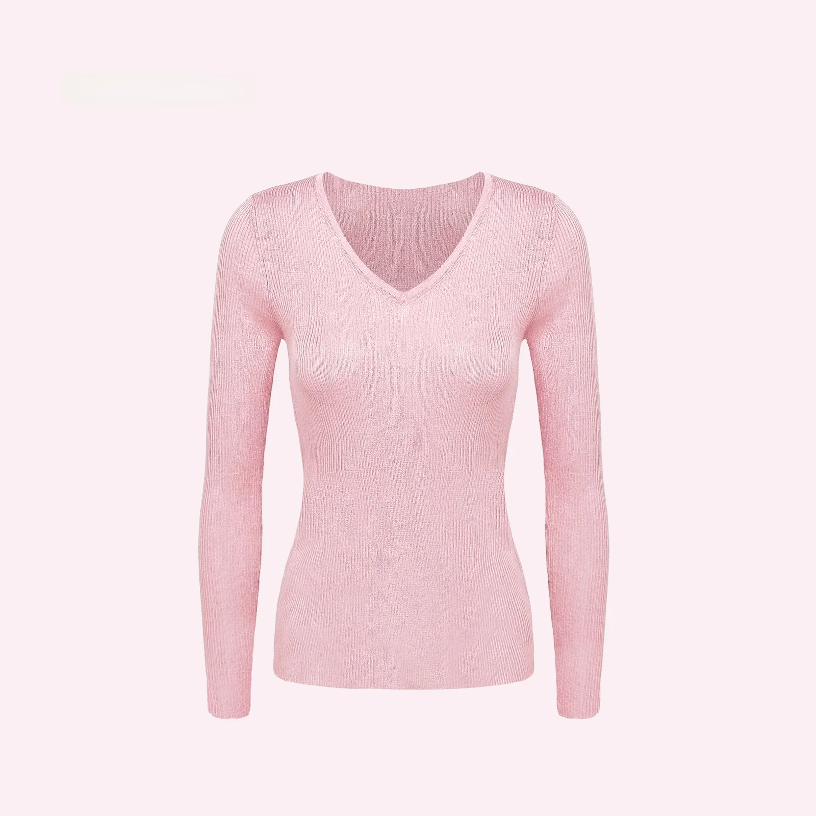 

XiaoXiao Yu【Intimate Whispers】Универсальный простой эластичный трикотажный топ с V-образным вырезом, облегающий, для ношения в качестве базового слоя, осенняя новинка