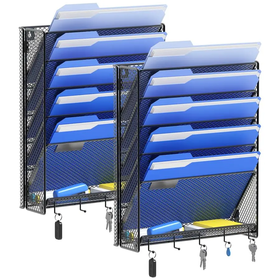 

Hanging Wall File Organizer with Hooks, 6 Tier Vertical Wall Mount File Holder, Paper Document Mail Organizer for Office, Pack o