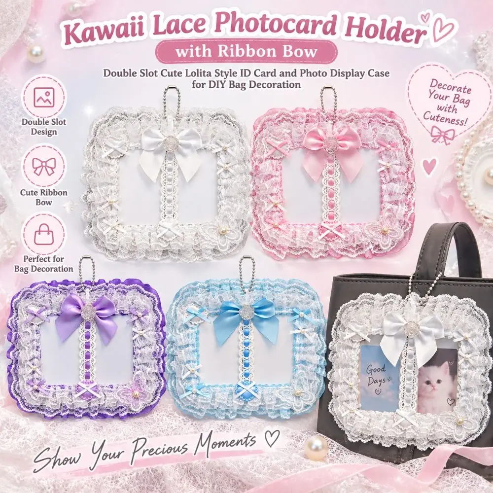 New Double Slot Photocard Holder Ribbon Bow Lolita Style Photocard Case Cute DIY Bag Decoration Bag Supplies