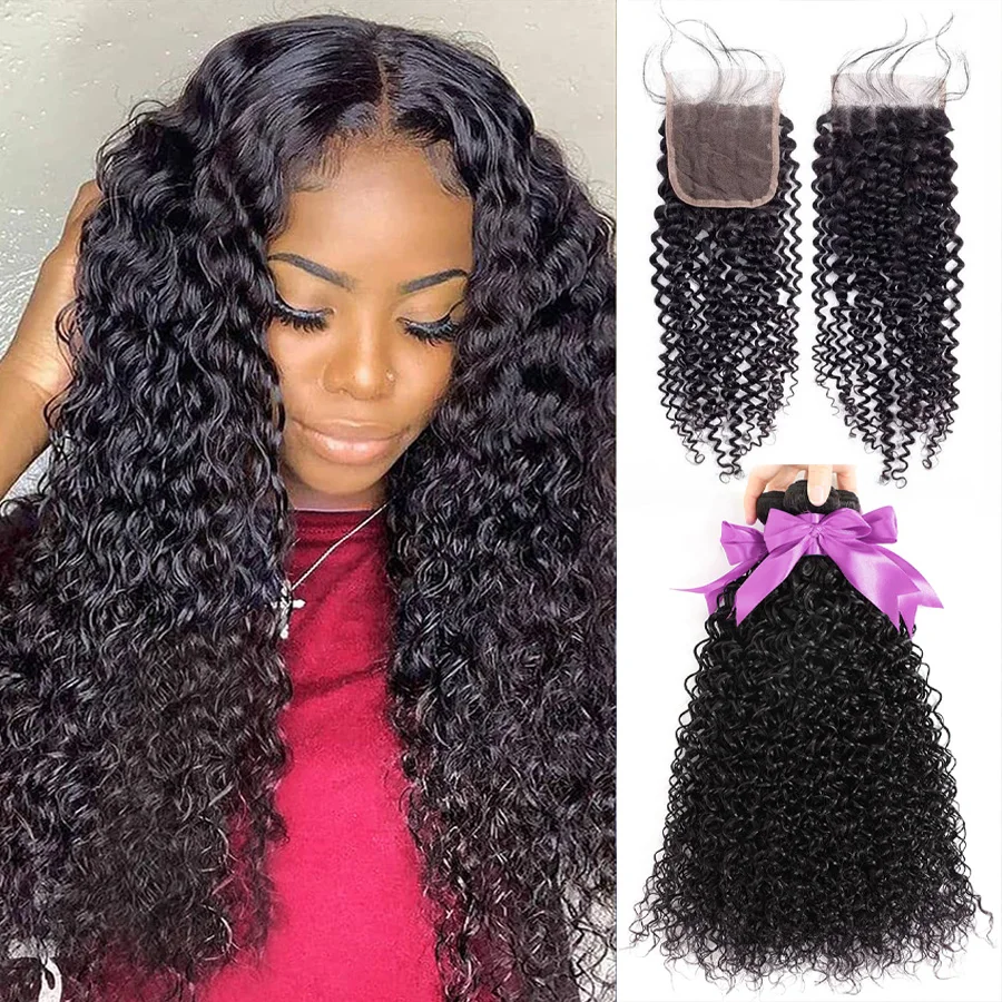 

12A Brazilian Afro Kinky Curly Bundles With Closure 5X5 Human Hair Bundles With Closure 3 Bundles Curly Bundles With Closure