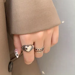 Retro Silver Color Love Index Finger Adjustable Cuff Ring For Women Fashion Jewelry Trendy Accessories Jewelry Dropshipping Gift