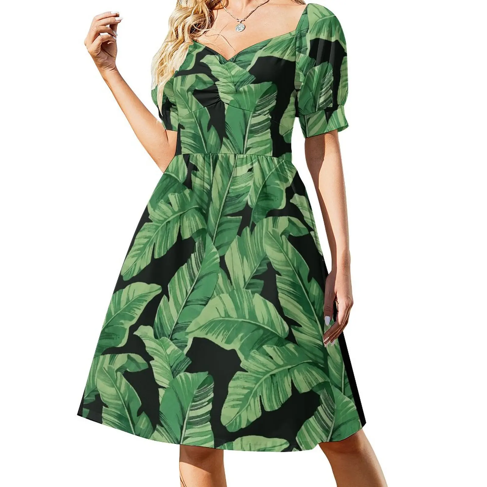 Tropical banana leaves Short Sleeved Dress Woman dresses ladies dresses for women 2025 dresses for woman 2025 Dress