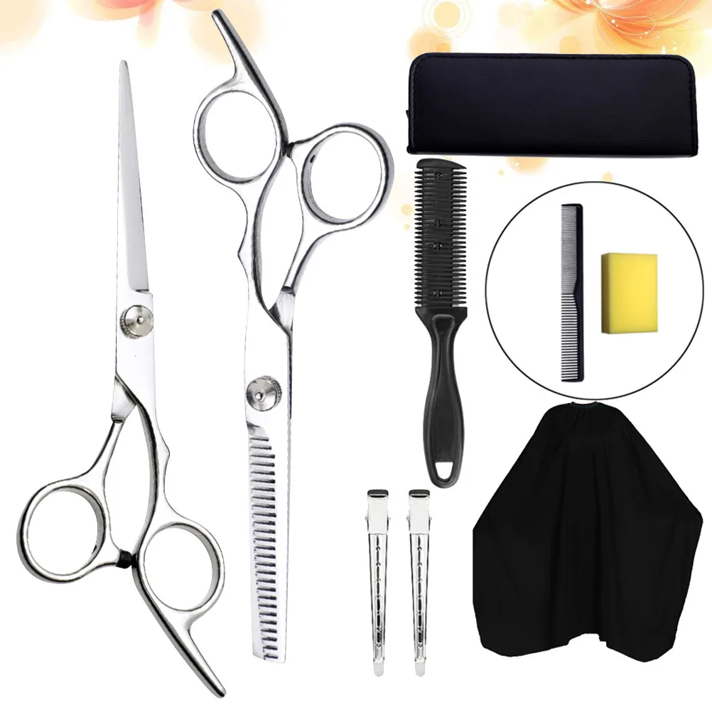 

9Pcs Professional Hairdressing Tools Set Premium Rustproof Barber Scissors Kit for Home Grooming Hair Cutting Shears