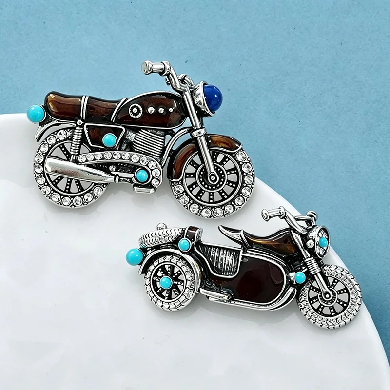 Wuli&baby Vintage Cool Motorbike Brooches For Women Men 2-design Rhinestone Enamel Motorcycle Causal Party Brooch Pins Gifts