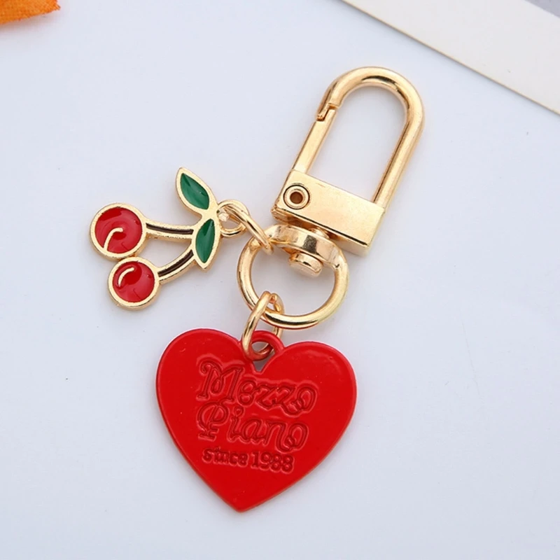 Durable Metal for Key Ring Anti Corrosion Tiny Keychain with Cherry ＆ Heart Rustproof Wear Resist Bag Pendant for K