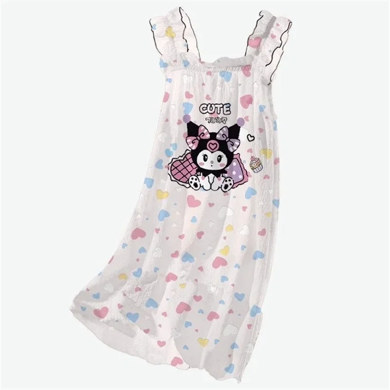 Cinnamorol Summer Long Skirt Mymelody Kuromi Children\'s Student Kawaii Camisole Nightgown Suitable Height: 100-150cm