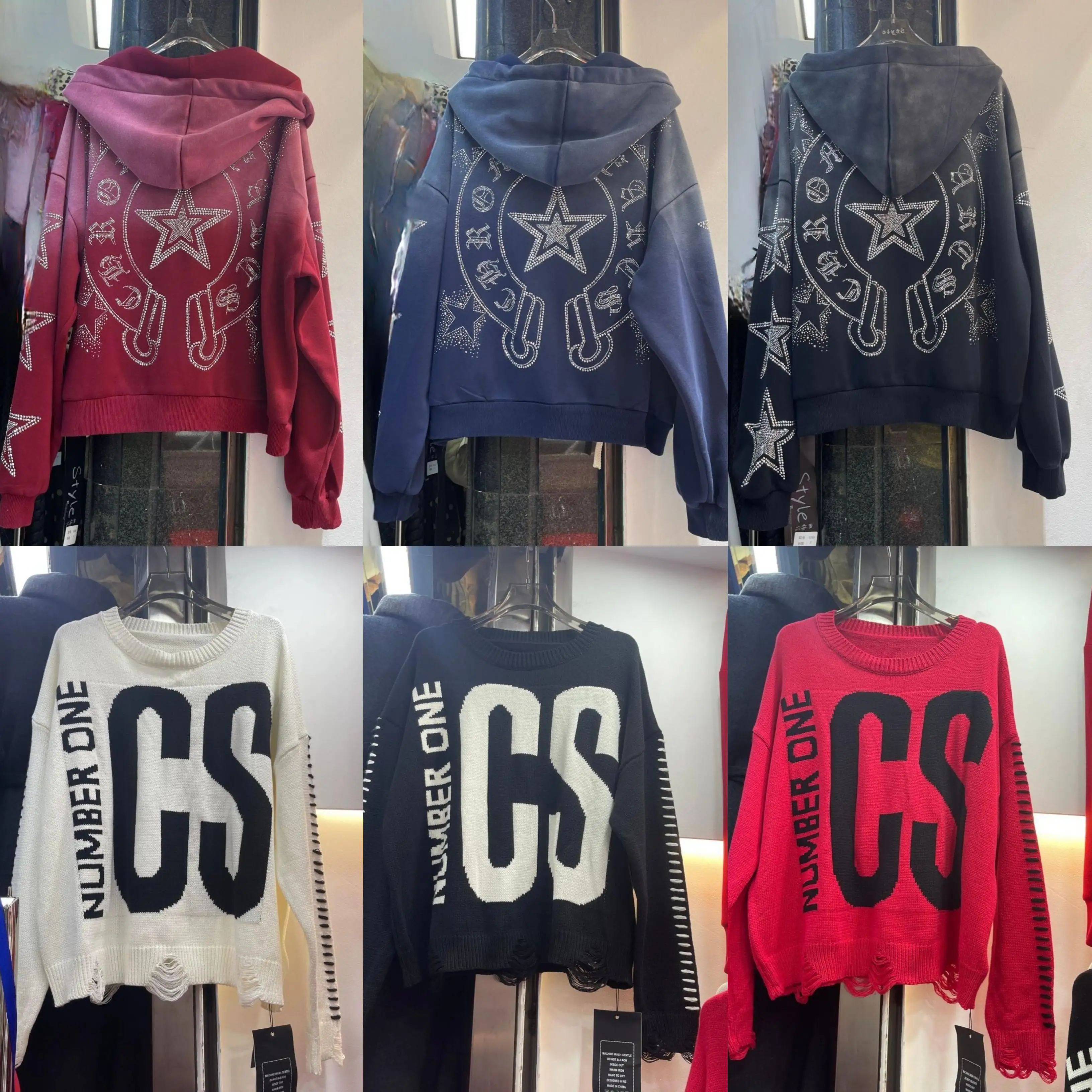 2026 European and American autumn and winter plus velvet five pointed star fashionable loose hooded women's hoodie jacket