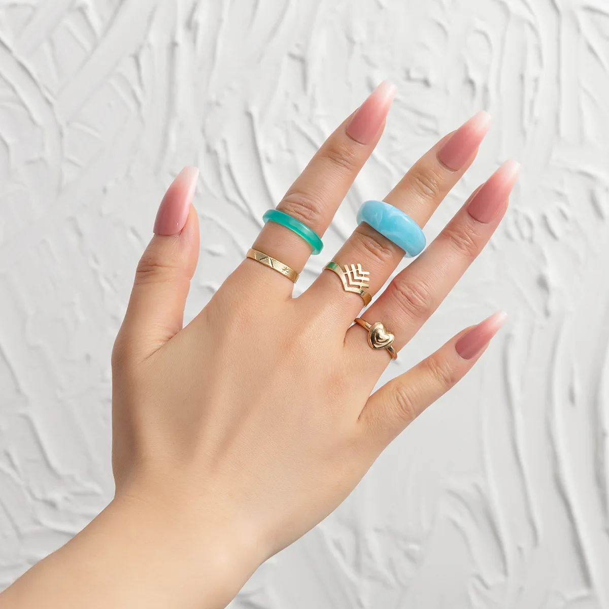 

Personality Women Resin Rings Set 5pcs/set Luxury Brand Design Alloy Rings