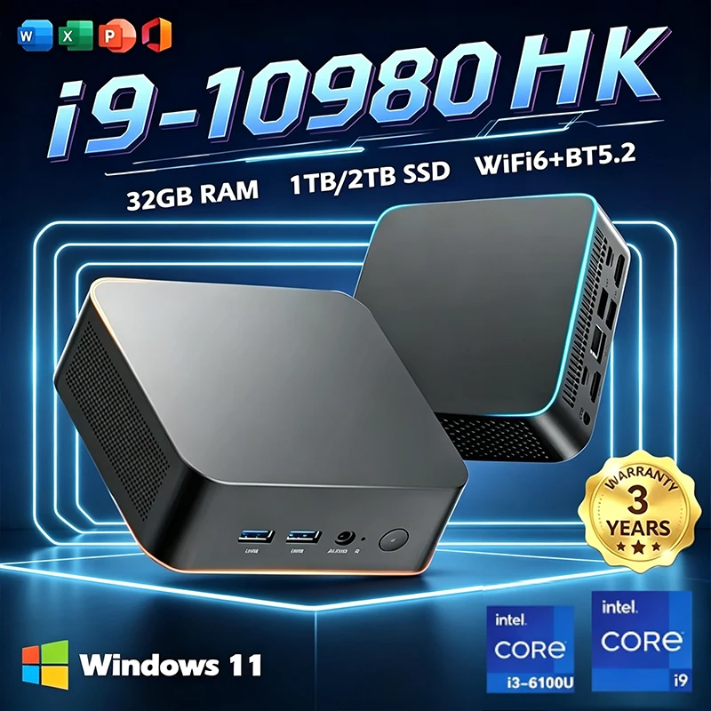 Core I9 10980HK MINI PC Windows 11 Pro Small Pocket Computer 32GB RAM 1TB 2TB SSD WIFI 6 BT5.2 4K HD Mini Gaming Office Study Pc