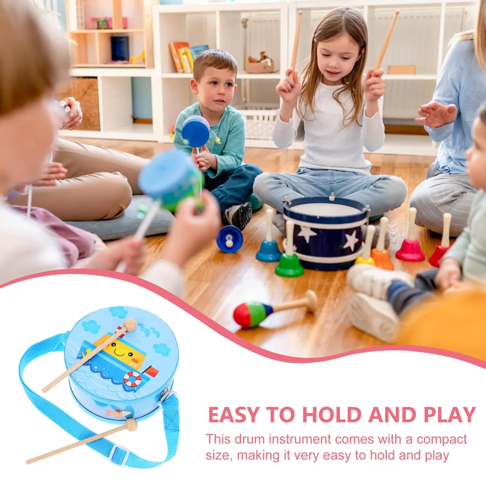 1 Set Van Cartoon Drum Percussie Instrument Houten Drum Speelgoed Kinderen Muziekinstrument