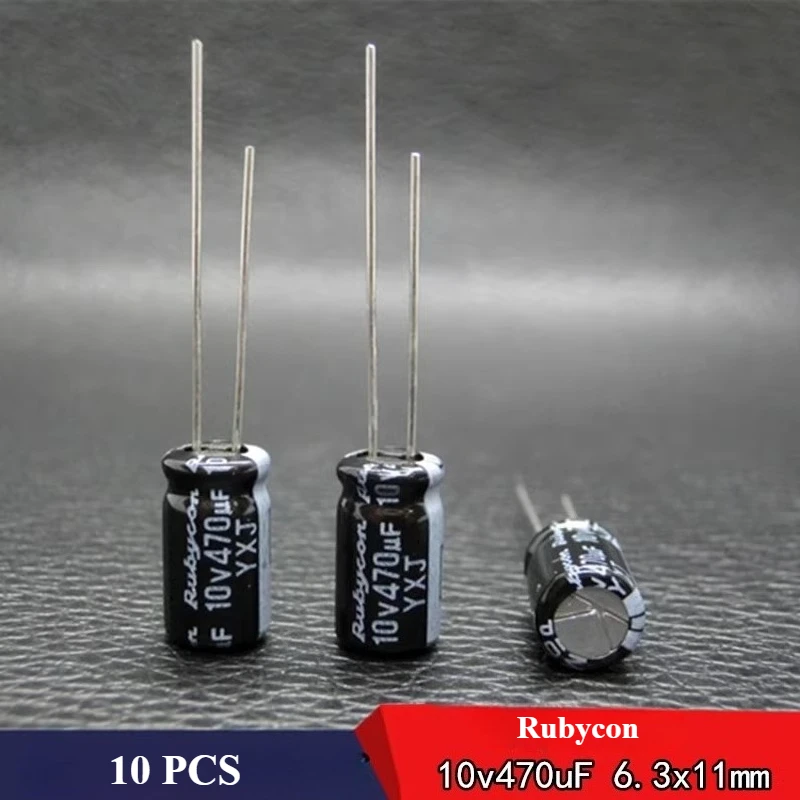 (10pcs) 470UF10V Rubycon 10v470uF Aluminum Electrolytic Capacitor YXJ 6.3x11mm Through Hole FIXED CAPACITOR