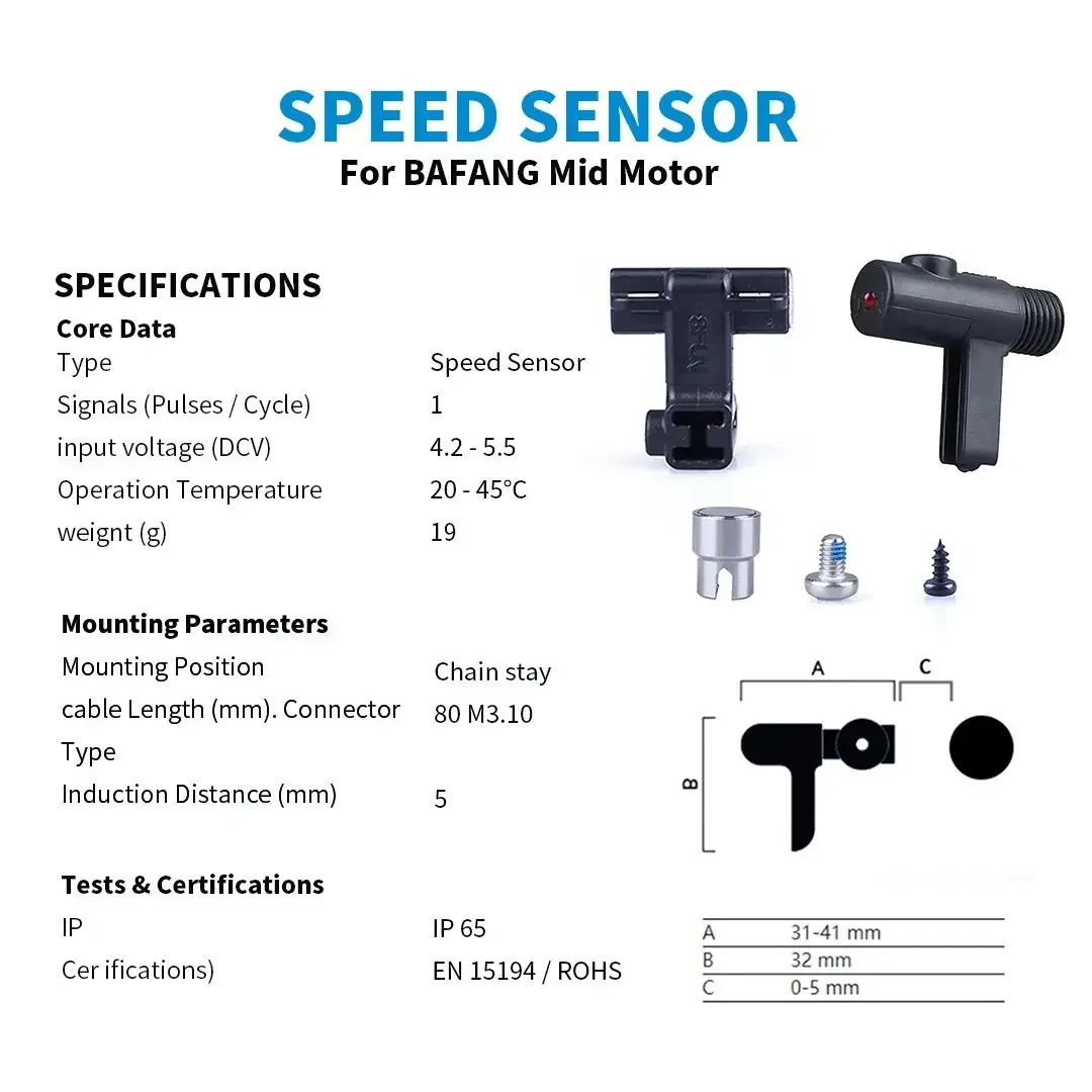 Bafang Speed Sensor Kit, Magnetic Sensor for BBS01B BBS02B BBSHD Mid Drive Motor, for E-Bike Speedometer & Display