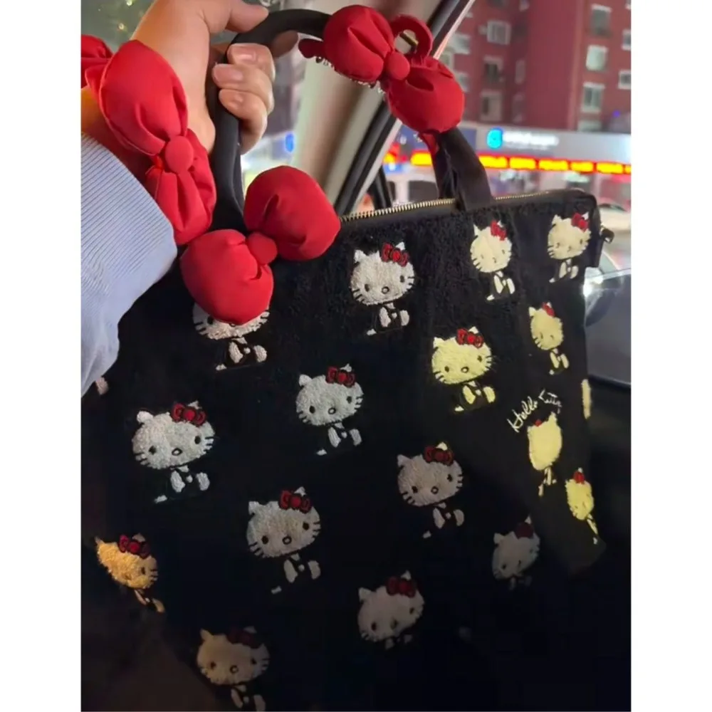 Kawaii Hello Kitty Embroidered Handbag Anime Cute Fashion Backpack Y2K Large Capacity Portable Travel Underarm Bag Girl Gift