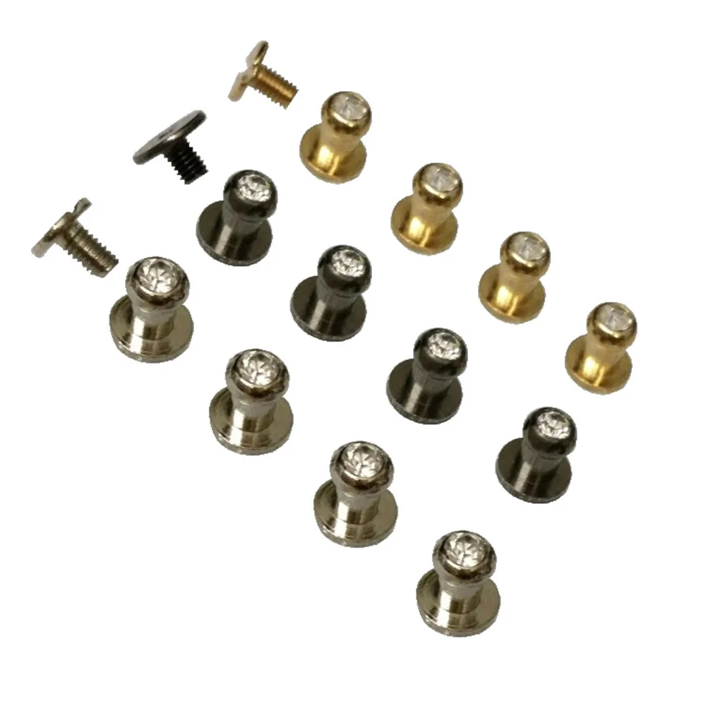 DIY 60sets/lot A glass stone diamond rhinestone brass screw rivets knob leather craft stud rivets round head silver, gold