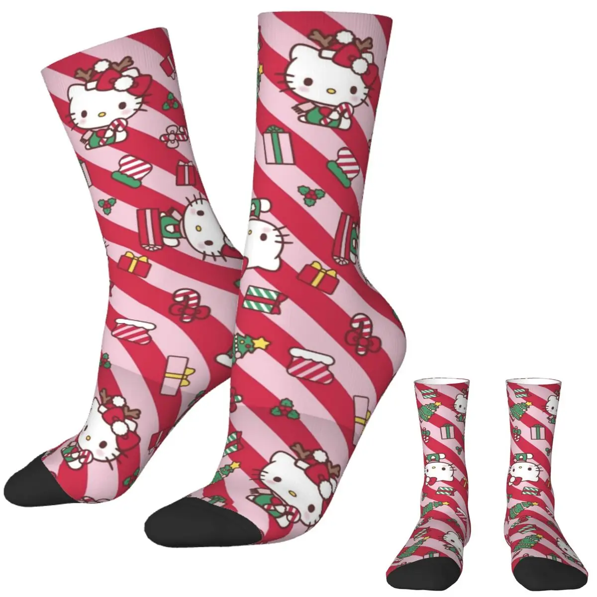 

Hellos Kittys Christmas Stockings Printed Retro Socks Autumn Anti-Slip Socks Women Men Climbing Quality Socks