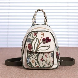 Mini backpack, single shoulder bag, canvas handbag, multi compartment, multifunctional fabric bag for women