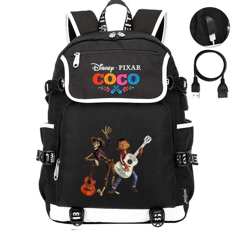 

Disney Coco Men Women USB Charging Laptop Travel Backpacks Boys Girls Teenager Student School Bags Mochila