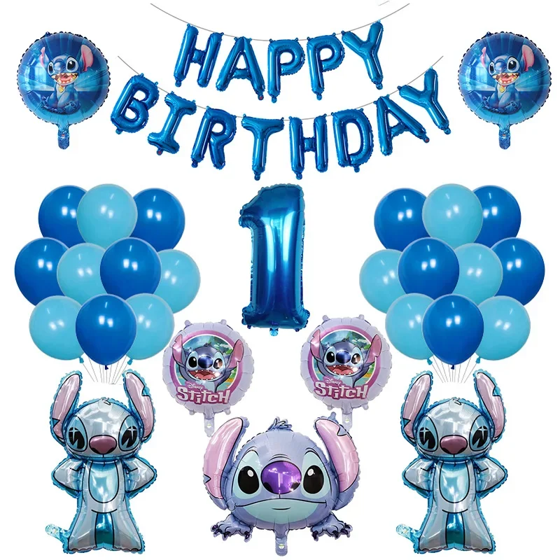 1set Cartoon Lilo & Stitch Birthday Balloon Number Foil Balloons Baby Shower Latex Air Globos for Children Birthday Party Decor