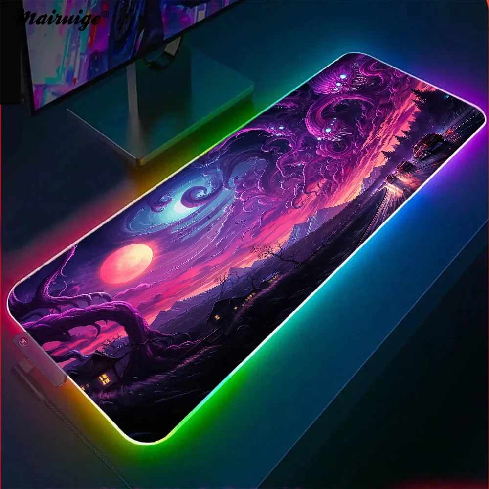 Office Mouse Pad Gaming Mat Desk Office Cosmic Landscape Desk Interior Setup Mouse Mat Table Cushion Large Gamer Mousepad