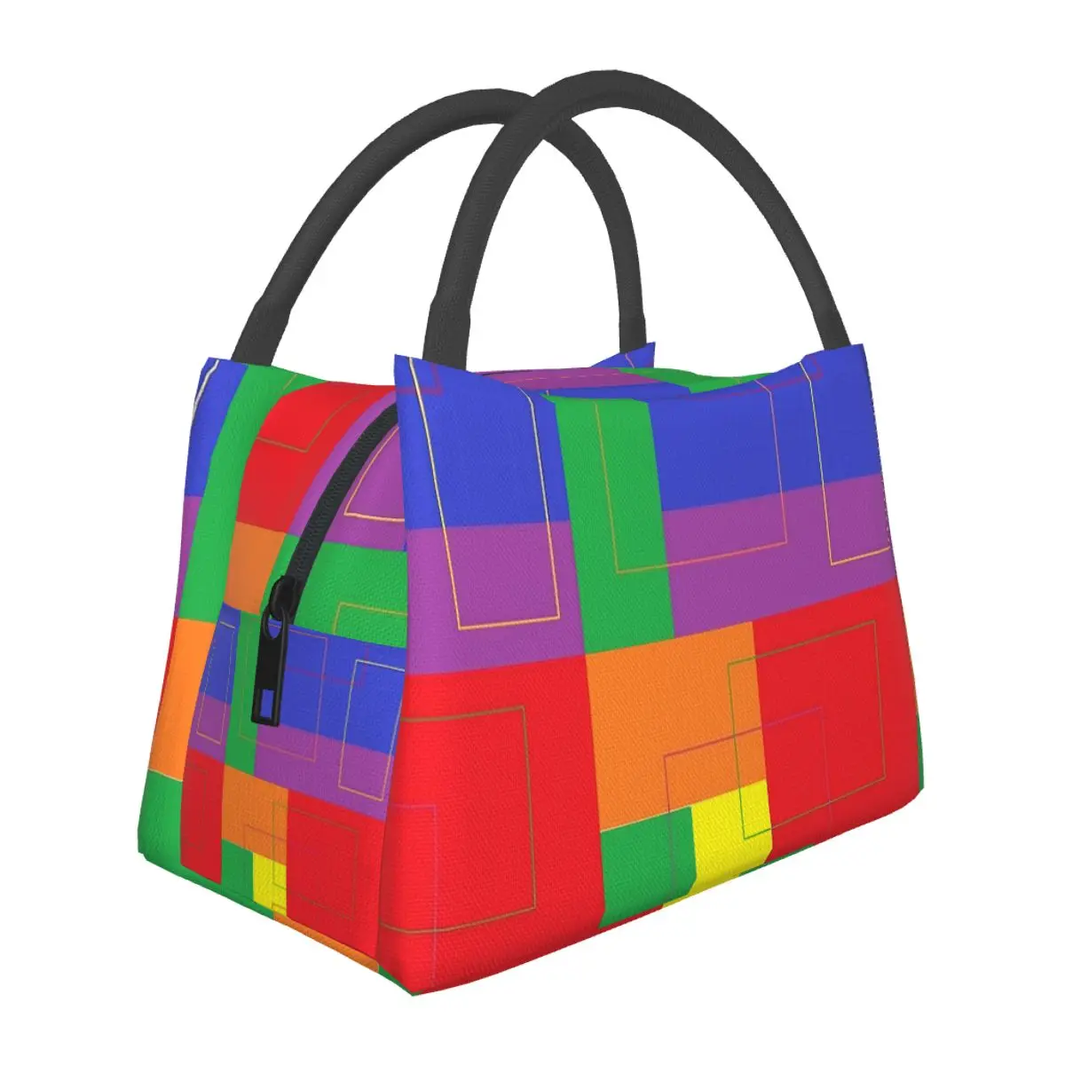 Colorblock Print Lunch Bag Geometry Cute Lunch Box Picnic Convenient Thermal Tote Handbags Designer Cooler Bag