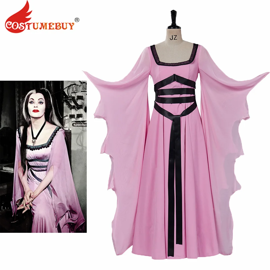 Lily Munster Cosplay Costume Vintage Gothic Vampire Bride Halloween Costume Women Lily Munster Witch Dress Gown Horro Cosutme