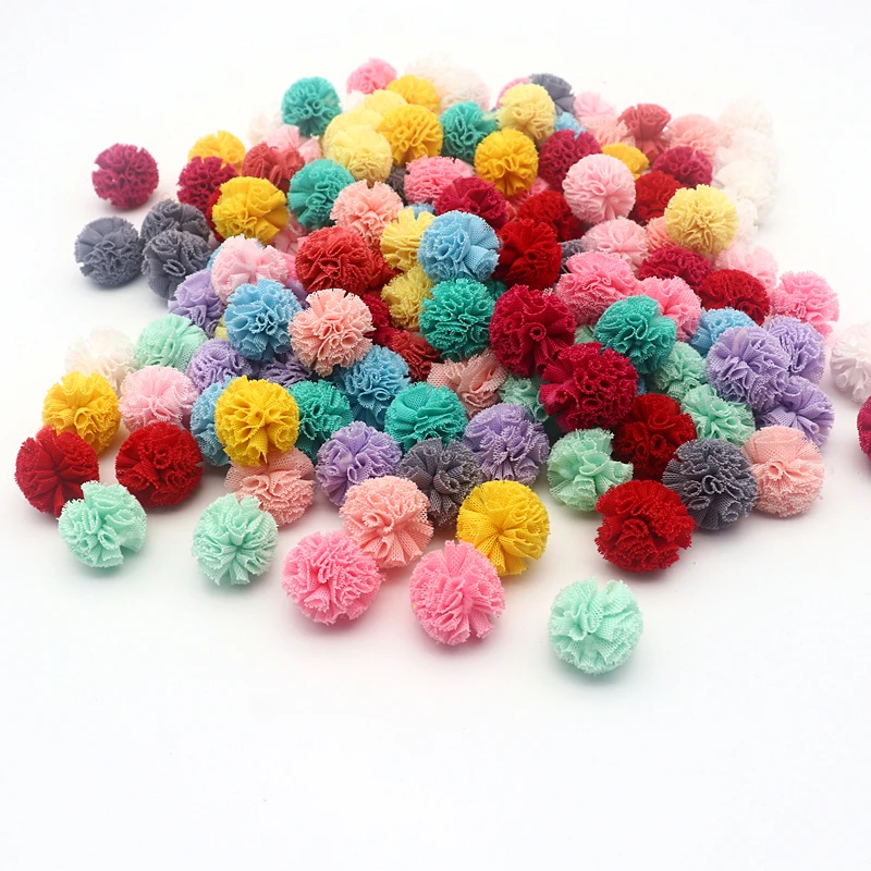 50-100 Pieces of 2cm Lace Gauze Elastic Flower Ball DIY Craft Supplies Headwear Jewelry Children\'s Hairpin Bow Yarn Ball Pompons