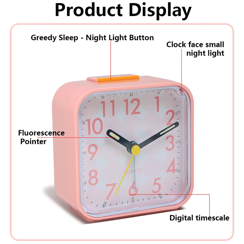 1pc Simple Night Light Small Alarm Clock, Bedside Desktop with Snooze Function Household Creative Plastic Quartz Clock