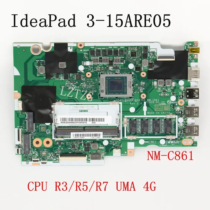 NM-C861 For Lenovo IdeaPad 3-14ARE05/3-15ARE05/3-17ARE05 Laptop Motherboard With Amd CPU R3/R5/R7 RAM 4G Fully Tested