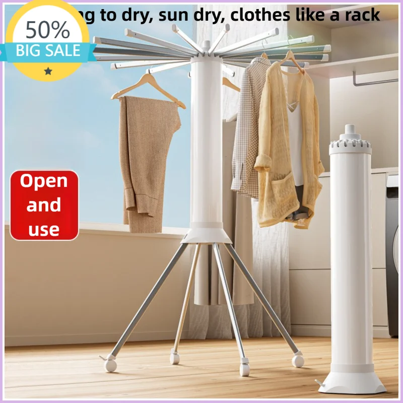 New Folding Clothes Rack Balcony Home Floor Standing Multifunctional Mobile 16 Rack