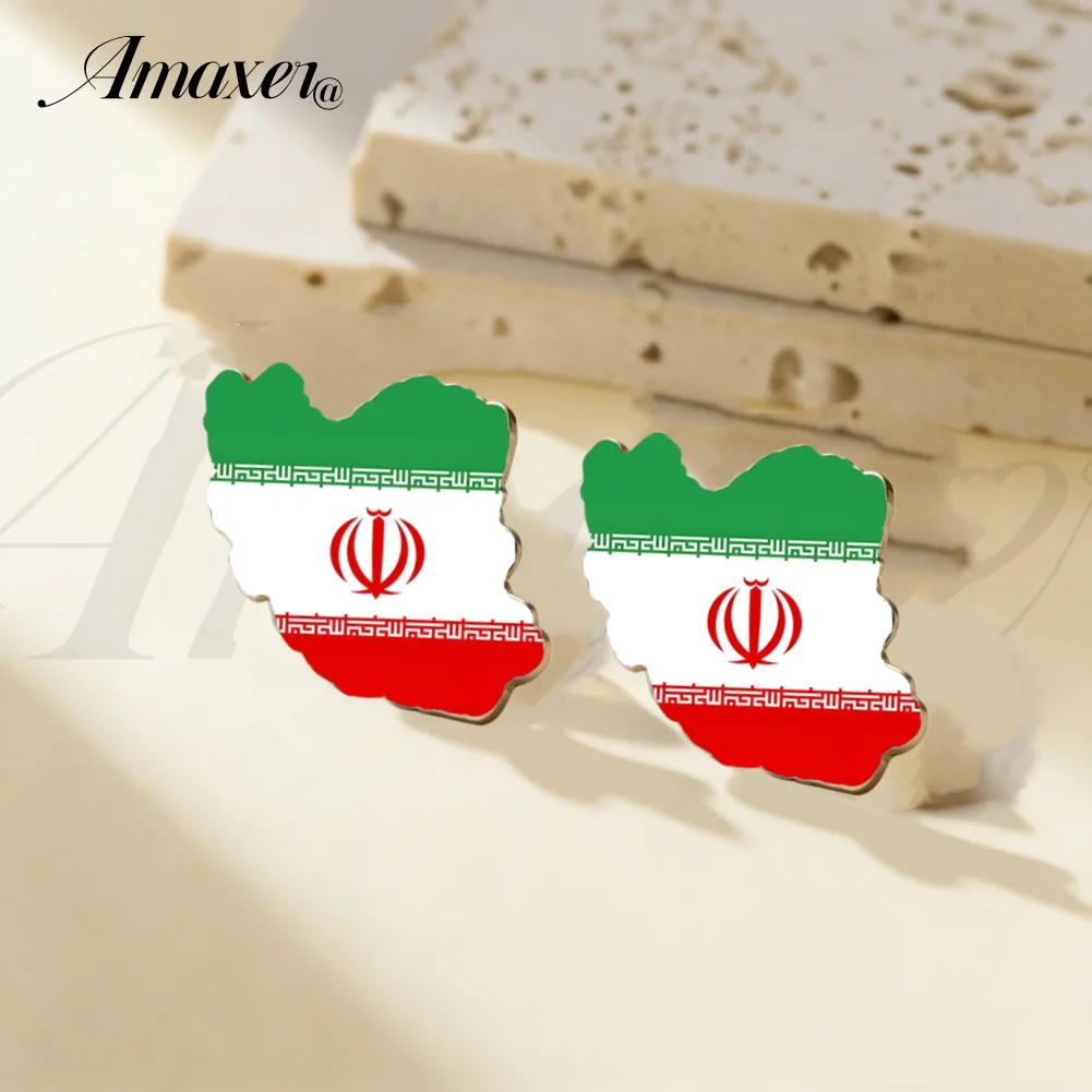 Iranian Flag Stainless Steel Brooch Necklaces Earrings Keychains Jewelry Sets For Women Men