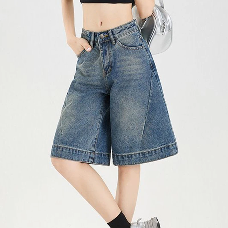 

Укороченные джинсовые шорты для девочек в стиле ретро, женские летние свободные шорты с низкой талией, прямые