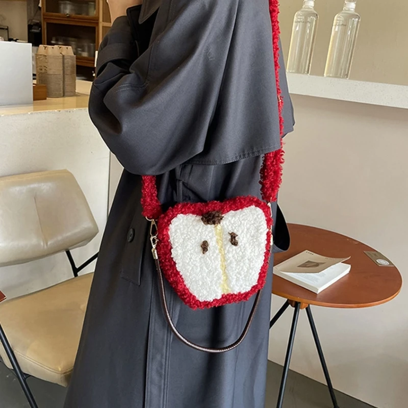 Lamb Wool Crossbody Bag with Christmas Theme Fruit Shoulder Handbag