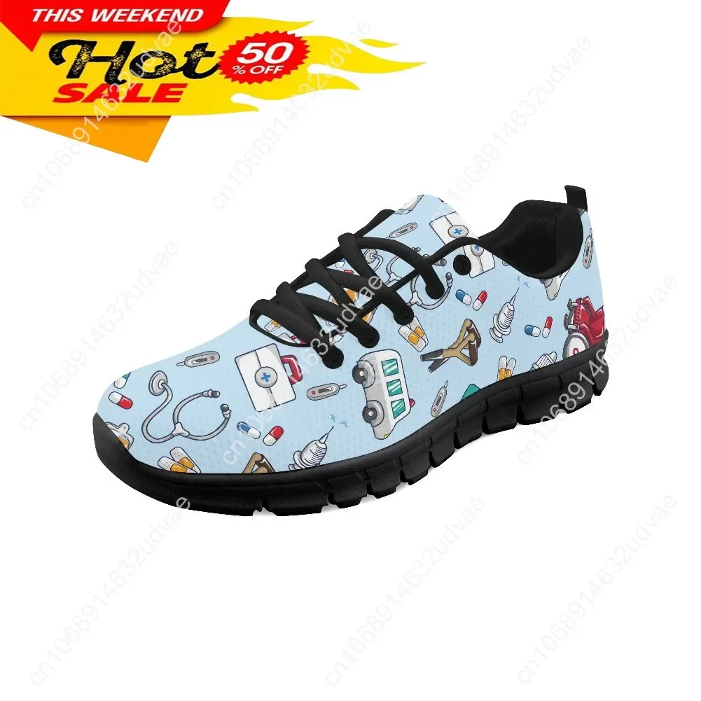 Spring Nurse Flat Shoes Women Cute Cartoon Nurses Printed Women's Sneakers Shoes Breath Mesh Flats Zapatos de Mujer