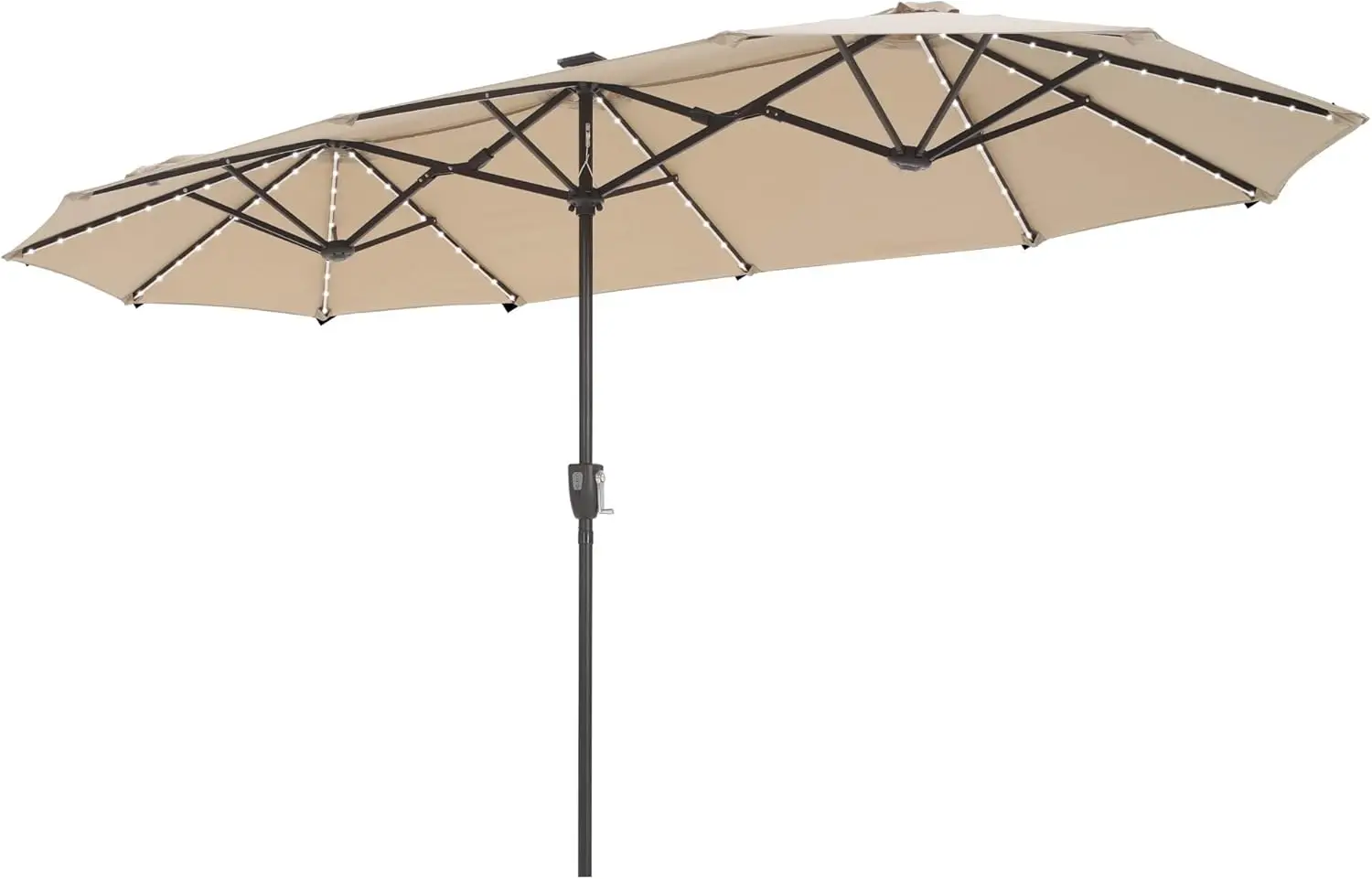 13FT Double-Sided Patio Umbrella w/Solar Lights, Outdoor Table Rectangular Umbrellas w/ 120 LED Lights, Hand Crank