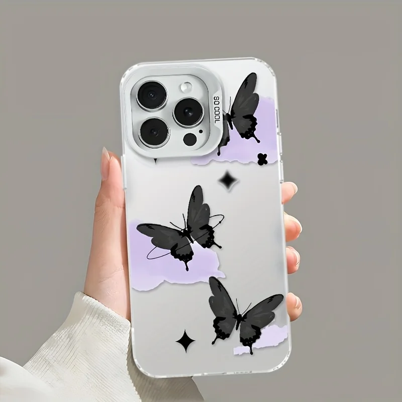 

Fresh and hollowed-out print phone case for iPhone 16 15 14 13 12 11 Pro/ Max/Plus shock-proof rear cover anti-fingerprint.