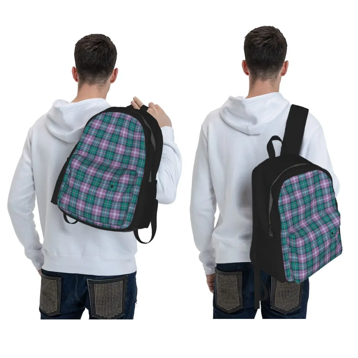 Purple Scottish Tartan Plaid Backpack Daypack Large Capacity Kids BookBag School Bag Shoulder Bags for Men Women