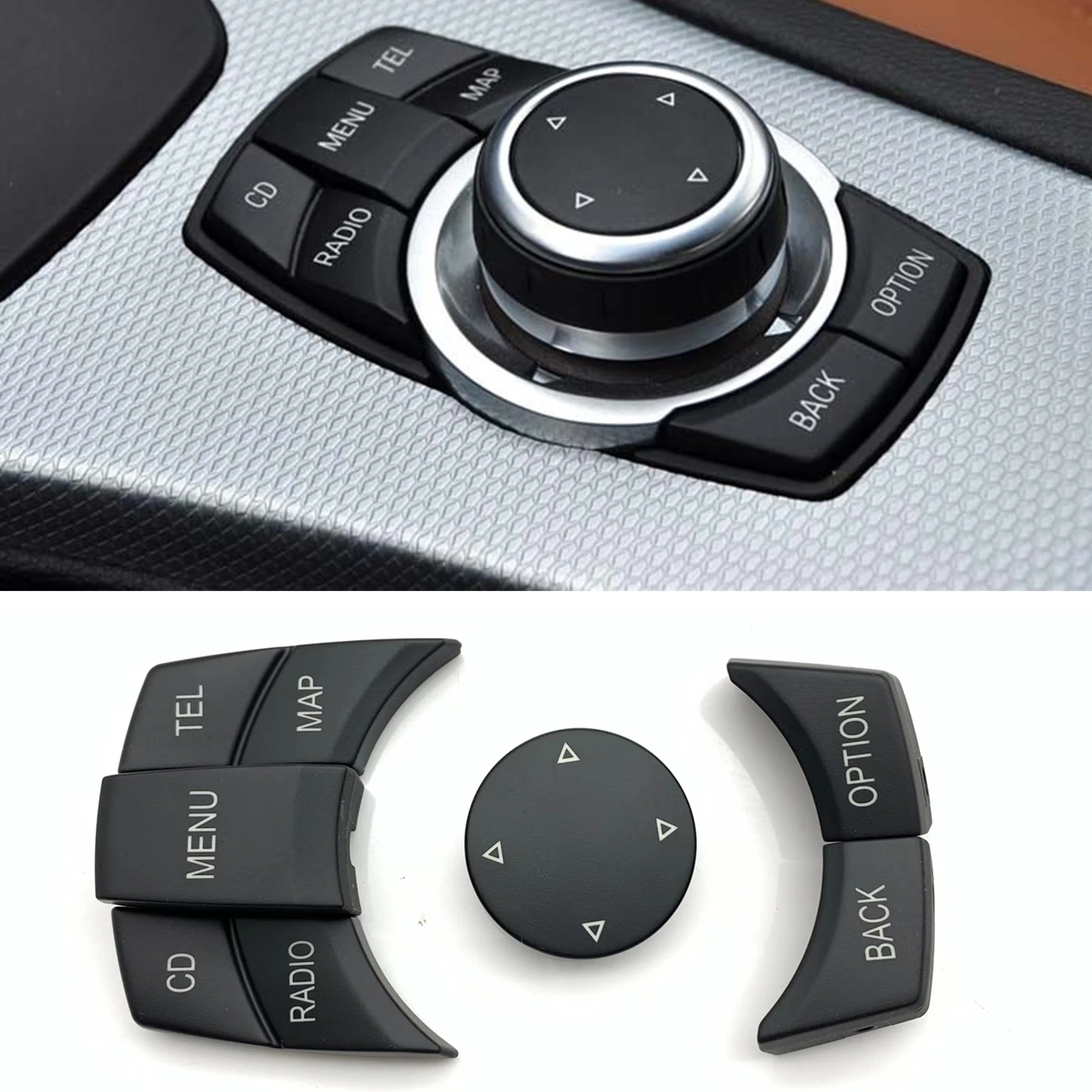 

Car Switch Button Knob Center Console Key Cover Cap For BMW 1 Series E81 E82 3 Series E90 E91 5 Series E60 E61 E63 E64