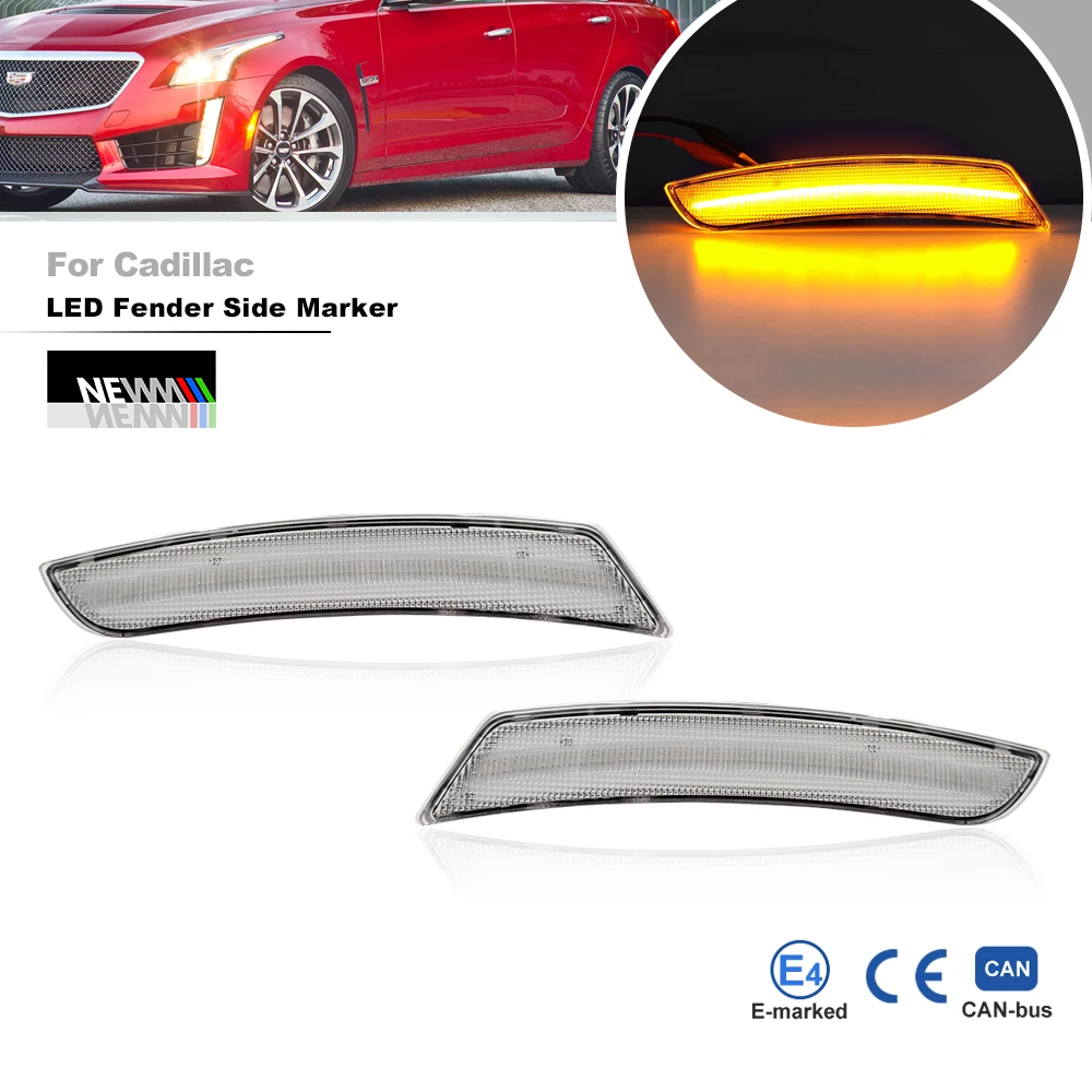 

2PCs Canbus Front Amber Led Side Marker Lights Auto Turn Signal Lamp Indicator For Cadillac CTS CTS-V ATS 2015-2019