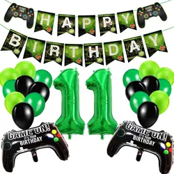 Green Game Number 11 Theme Birthday Party Decoration Set Game Party Number Balloon Pull Flag Set
