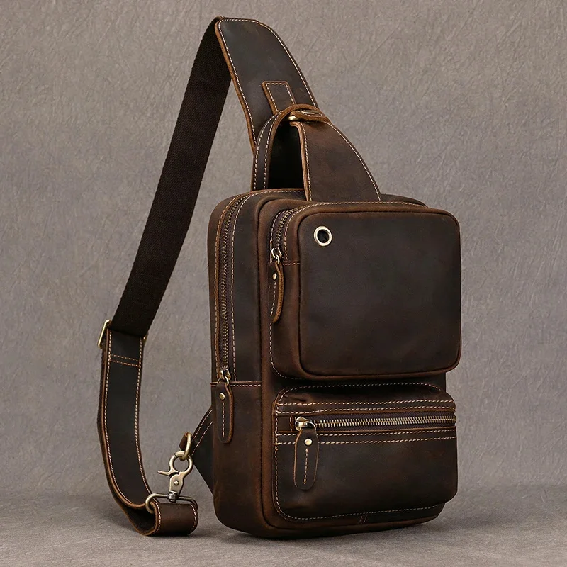 Large Capacity Leather Chest Bag Crossbody pack For Man Sling Vintage Fashion Unique Designer Pack Shoulder